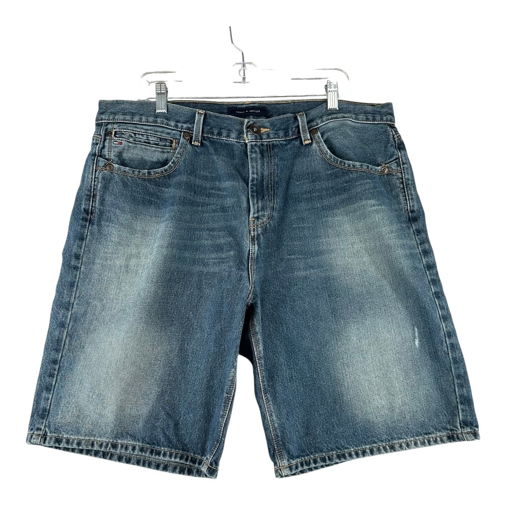 Tommy Hilfiger Denim Shorts Mens 38/39 Blue Relaxed‎ Fit Distressed Y2K Jorts
